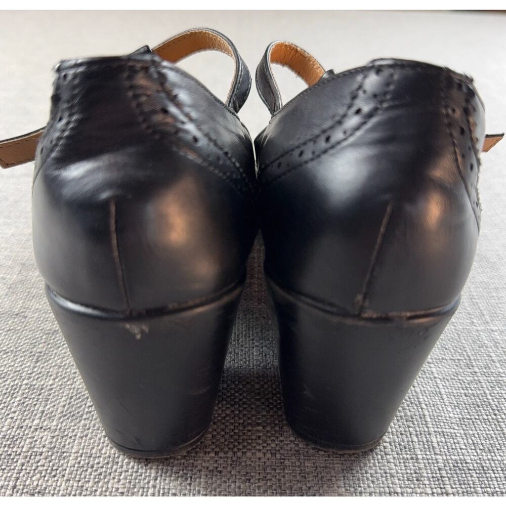 Trary Black Leather T Strap Mary Jane Pumps Womens 8 Brogue Block Heel Gothic - Picture 10 of 10